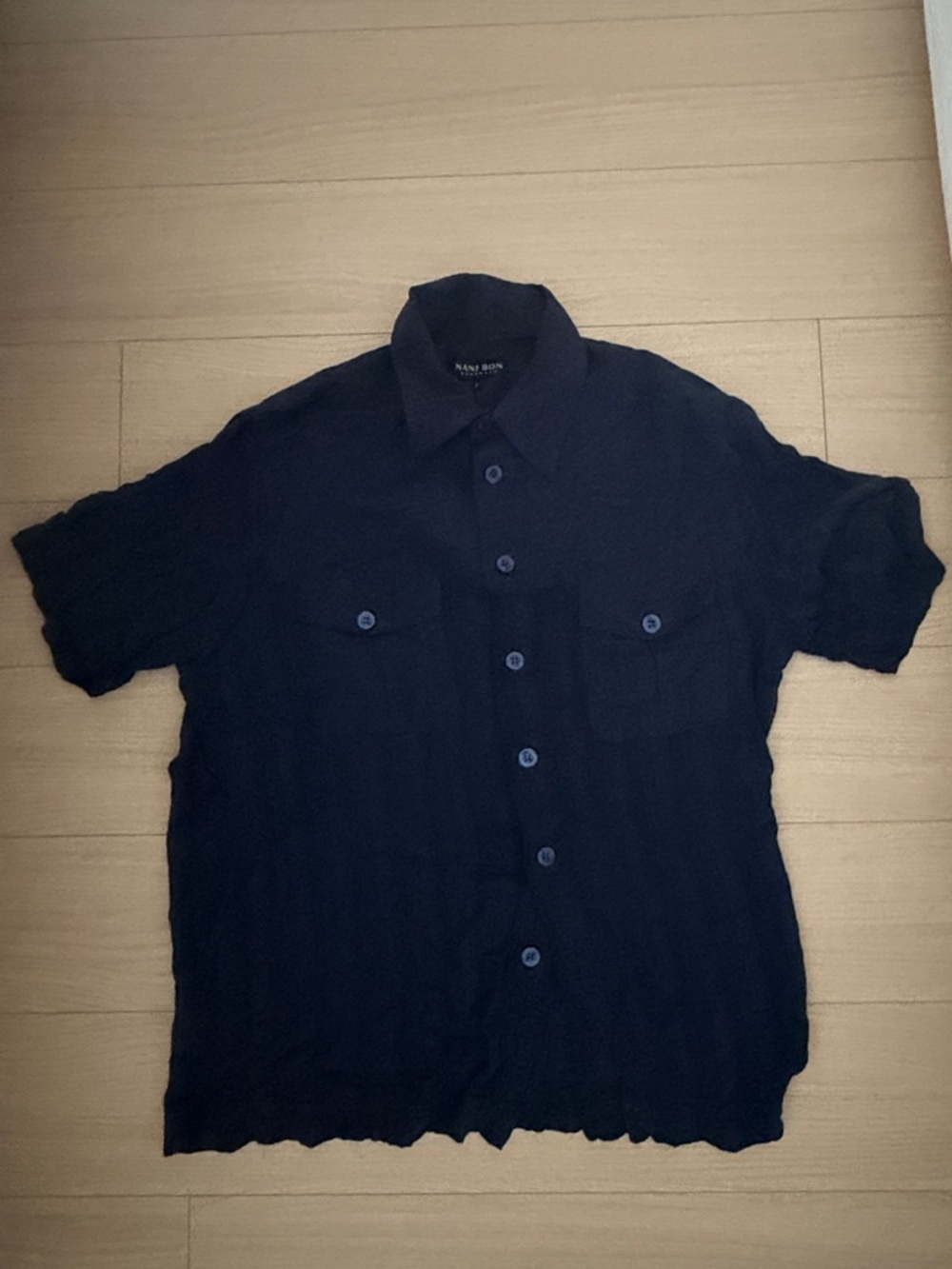 Nino BOSSI Navy Short-Sleeve Button-Down Shirt with Chest Pockets